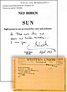 &ldquo;Sun&rdquo; - world premiere by Ned Rorem, New York Philharmonic, Ancerl (Conductor)